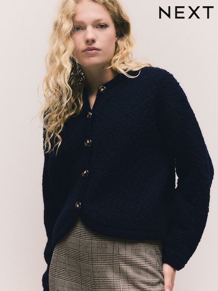 Mornarsko modra - Textured Knitted Jacket With Wool (F91131) | € 56