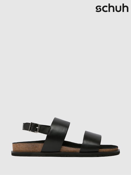 Negru - Schuh Sol Suede Footbed Black Sandals (F91167) | 335 LEI