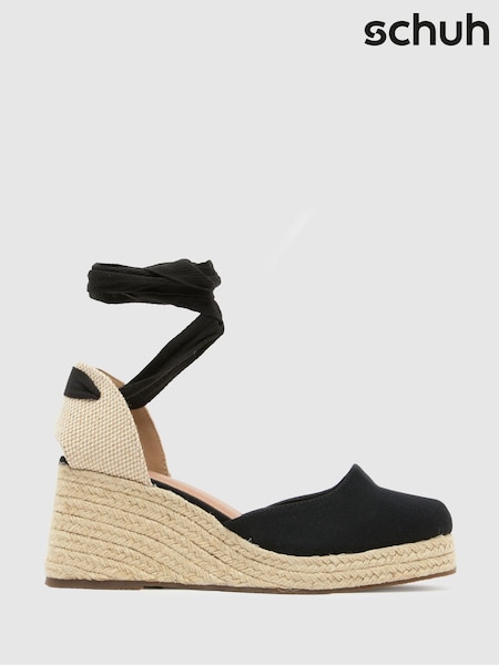Schuh Veronica Tie Wedge Black Espadrilles (F91235) | €48