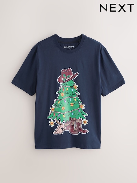 Navy Cowboy Tree Regular Fit Christmas T-Shirt (F91247) | €21