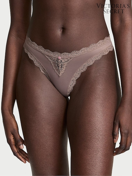Victoria's Secret Cloudy Grey Lace Trim Thong Knickers (F91315) | €15.50