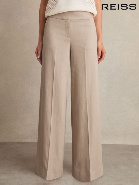 Reiss Neutral Delilah Petite Lyocell-Linen Wide-Leg Trousers (F91360) | €220