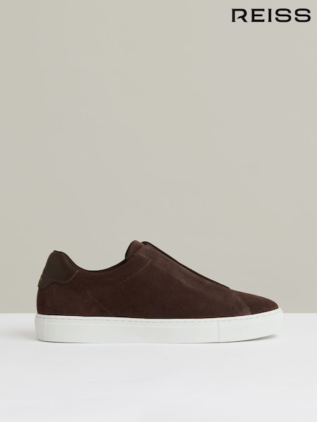 Reiss Chocolate Brown Emil Suede Slip-Ons Elasticated Trainers (F91366) | €195