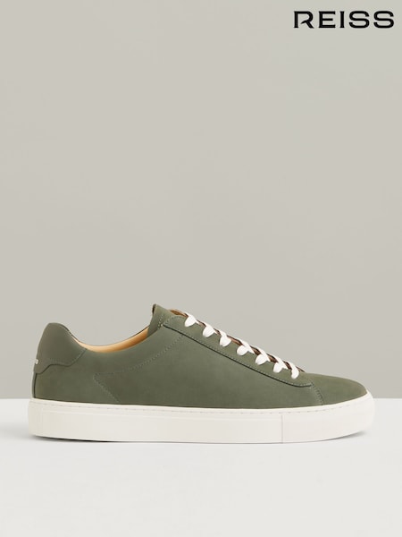 Reiss Thyme Green Finley Nubuck Nubuck Leather Low-Top Trainers (F91392) | €195