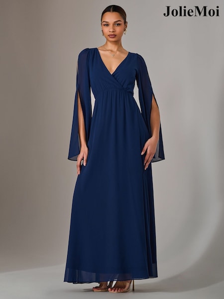Jolie Moi Blue Chiffon Cap Sleeve Maxi Dress (F91397) | 371 QAR