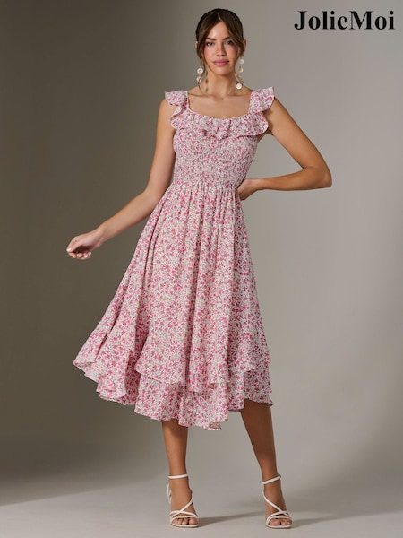 Jolie Moi Ruffle Shirred Woven Midi Dress (F91400) | 97 €