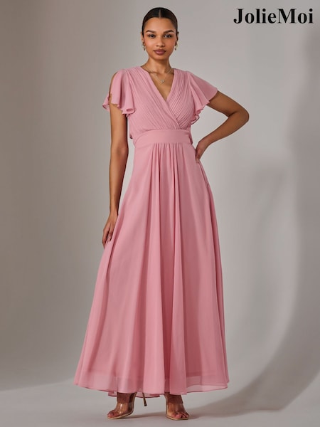 Jolie Moi Pink Chiffon Pleated Maxi Dress (F91402) | 386 QAR