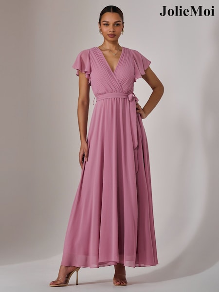 Рожевий - Jolie Moi Chiffon Flutter Sleeve Maxi Dress (F91408) | 4 686 грн