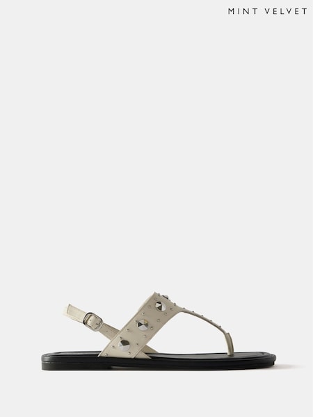 Mint Velvet White Studded Sling Back Flat Sandals (F91414) | €126