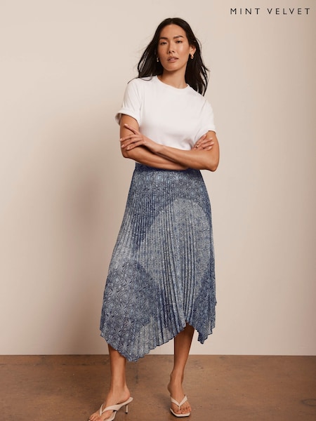 Mint Velvet Blue Geometric Print Midi Skirt (F91415) | 490 QAR