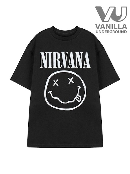 Vanilla Underground Black Nirvana Mens Distressed Logo Print Short Sleeved 100% Cotton T-Shirt (F91445) | €26