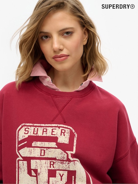 Superdry Red Athletic Essentials Relaxed Flock Crew 100% Cotton Sweatshirt (F91501) | €58