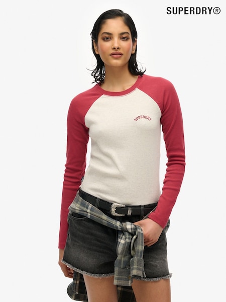 Superdry White Essential Logo Ribbed Baseball Long Sleeve Top (F91518) | kr484