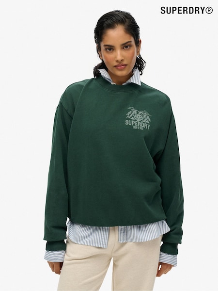 Vihreä - Superdry Lo-Fi Outdoor Yksivärinen Loose Pyöreä kaula-aukko 100% Cotton Collegepaita (F91531) | €71