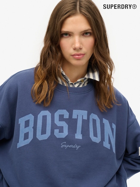 Superdry Blue Athletic Essentials Relaxed Crew 100% Cotton Sweatshirt (F91541) | $79