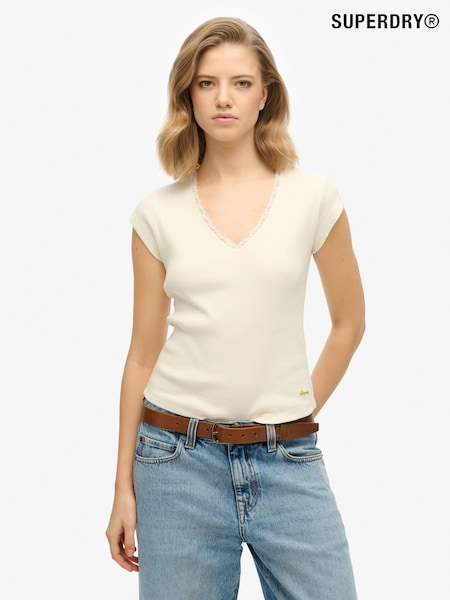 Off White - Superdry 100% Cotton Essential Square Neck Short Sleeve T-Shirt (F91546) | 29 €