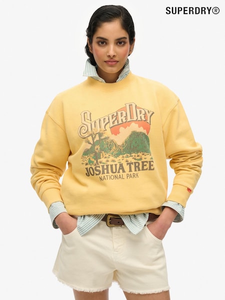 Superdry Yellow Souvenir Graphic Print Loose Crew 100% Cotton Sweatshirt (F91547) | €63