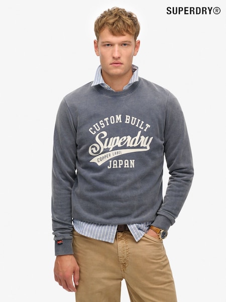 Superdry Blue Vintage Wash Relaxed Crew 100% Cotton Sweatshirt (F91549) | R$ 495