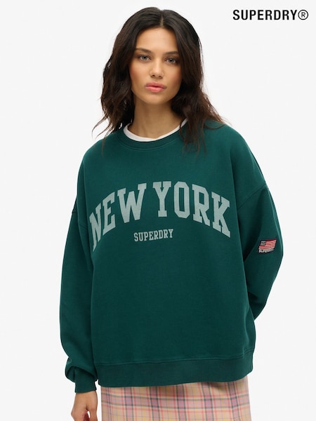 Superdry Green Oversized Athletic Essentials Crew 100% Cotton Sweatshirt (F91550) | €58