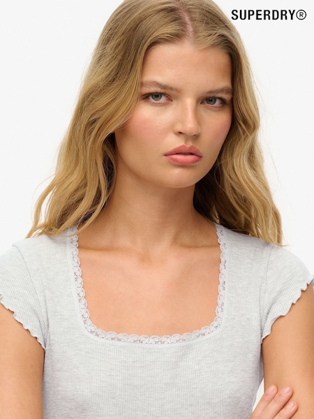 Superdry Light Grey Essential Square Neck Short Sleeve 100% Cotton T-Shirt (F91556) | €29