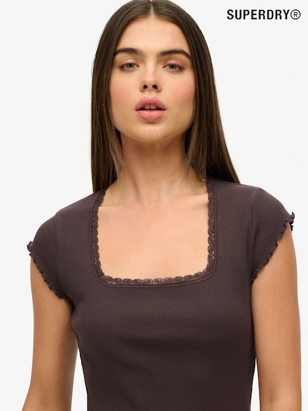 Superdry Brown Essential Square Neck Short Sleeve 100% Organic Cotton T-Shirt (F91557) | SGD 39
