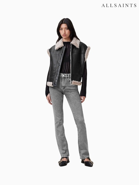 AllSaints Grey Chrome Slim Haldan Bootcut Jeans (F91569) | ₪649