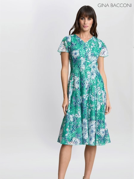 Gina Bacconi Green Billy Floral Dress (F91606) | 1,862 LEI