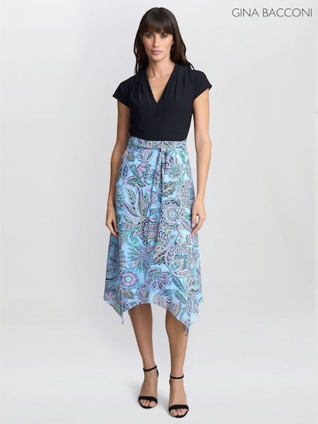 Gina Bacconi Blue Charlotte Handkerchief Skirt Dress (F91614) | €306