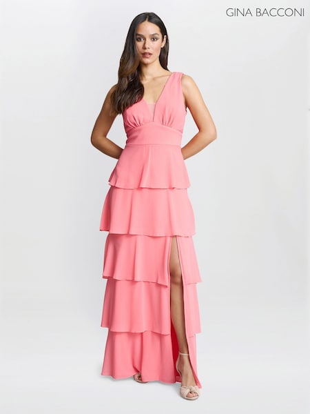 Gina Bacconi Pink Lucielle Sleevless Tiered Maxi Dress (F91627) | €345