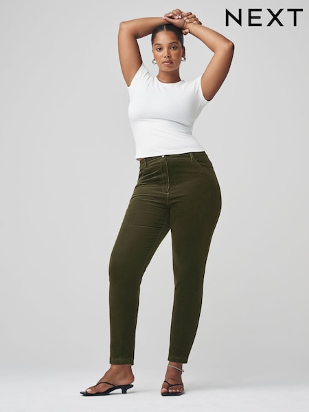 Kaki zelena - Cord Skinny Hourglass Trousers (F91636) | € 32