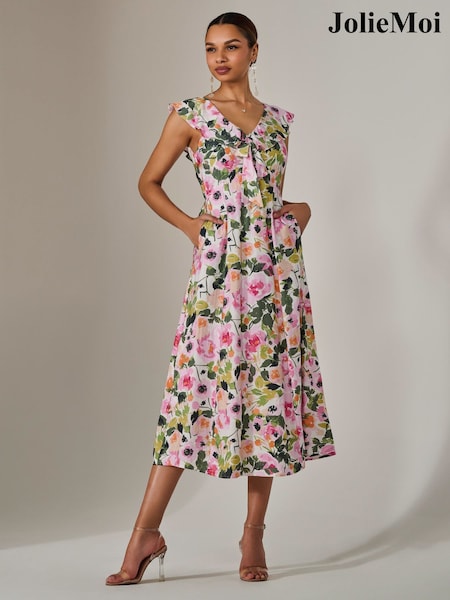 Бежевый - Jolie Moi Frill V-Neck Midaxi Dress (F91704) | €86