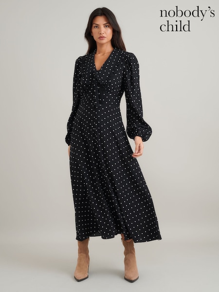 Nobodys Child Black Otillie Polka Dot Midi Dress (F91708) | €118
