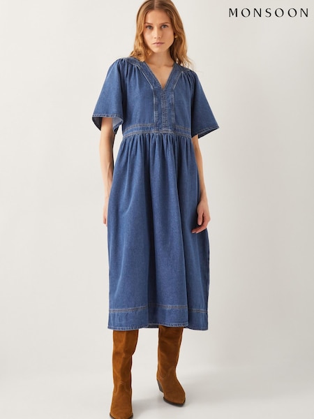 Monsoon Blue Lydia Short Sleeve Denim Midi Dress (F91722) | €102