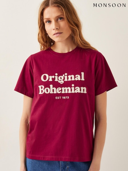 Monsoon Red Sloan Original Bohemian Slogan 100% Cotton T-Shirt (F91724) | ₪146