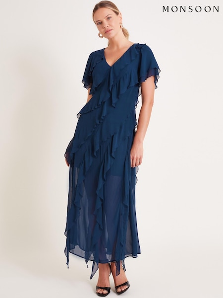 Monsoon Blue Renata Ruffle Maxi Dress (F91728) | 619 QAR