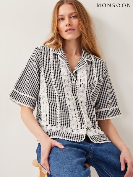 Monsoon Zoe Lace Gingham 100% Cotton Shirt (F91743) | ‏391 د.إ.‏
