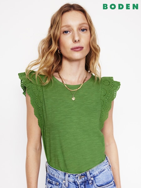Verde - Bluză Boden Belle cu mânecă Broderie din 100% bumbac (F91784) | 328 LEI