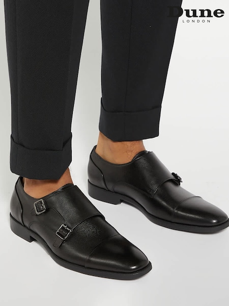 Dune London Black Wide Fit Satchin Flex Sole Toecap Monk Shoes (F91796) | €158