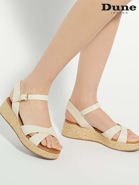 Dune London Cream Wide Fit Littleton Cross Strap Rope Flatform Sandals (F91804) | $126