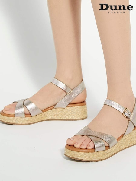 Dune London Gold Wide Fit Littleton Cross Strap Rope Flatform Sandals (F91807) | $126