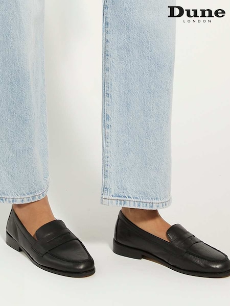 Negru - Dune London Ginelli Flexi Sole Leather Penny Loafers (F91810) | 663 LEI