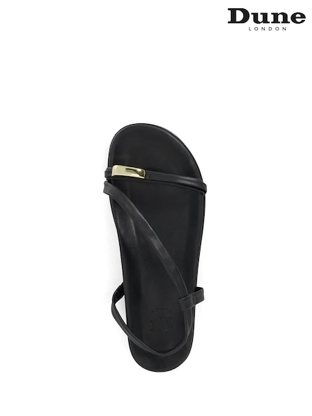 Dune London Black Lyn Gold Nugget Toe Flat Sandals (F91814) | €136