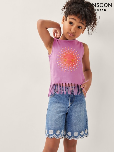 Monsoon Blue Broderie Scalloped 100% Cotton Denim Shorts (F91837) | ₪131 - ₪151