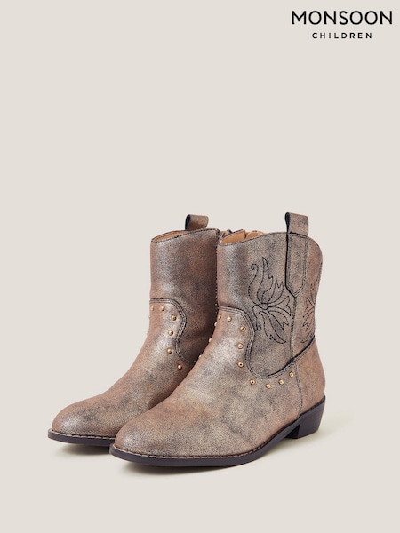 Monsoon Natural Brooke Metallic Cowboy Boots (F91839) | ₪191 - ₪211
