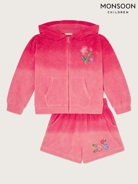 Monsoon Pink Floral Print Ombré Terry Zip 100% Cotton Hoodie and Shorts Set (F91841) | R704 - R792