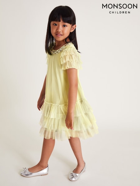 Monsoon Yellow Alexandria Sequin Ruffle Tulle Swing Dress (F91842) | ₪191 - ₪211