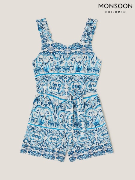 Monsoon Blue Ornate Floral Print Playsuit (F91843) | ₪111 - ₪131
