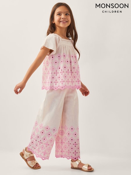Monsoon Natural Broderie Wide Leg Trousers (F91855) | 129 QAR - 148 QAR