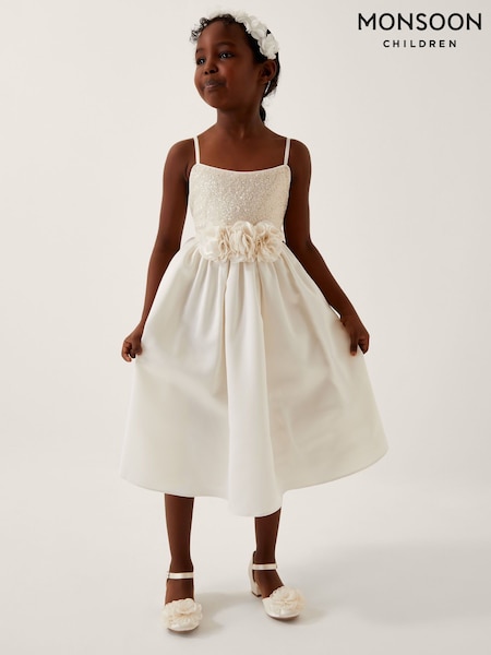 Monsoon White Orelia Strappy Sequin Satin Dress (F91857) | ₪277 - ₪327