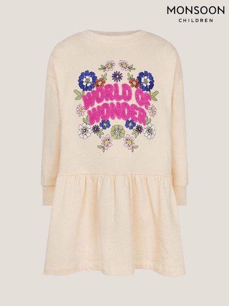 Monsoon Cream World Of Wonder Sweatshirt 100% Cotton Dress (F91859) | ₪126 - ₪146
